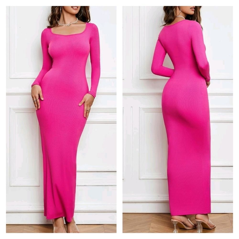 Barbie Pink Stretchy Long Sleeve, Long Maxi Dress
